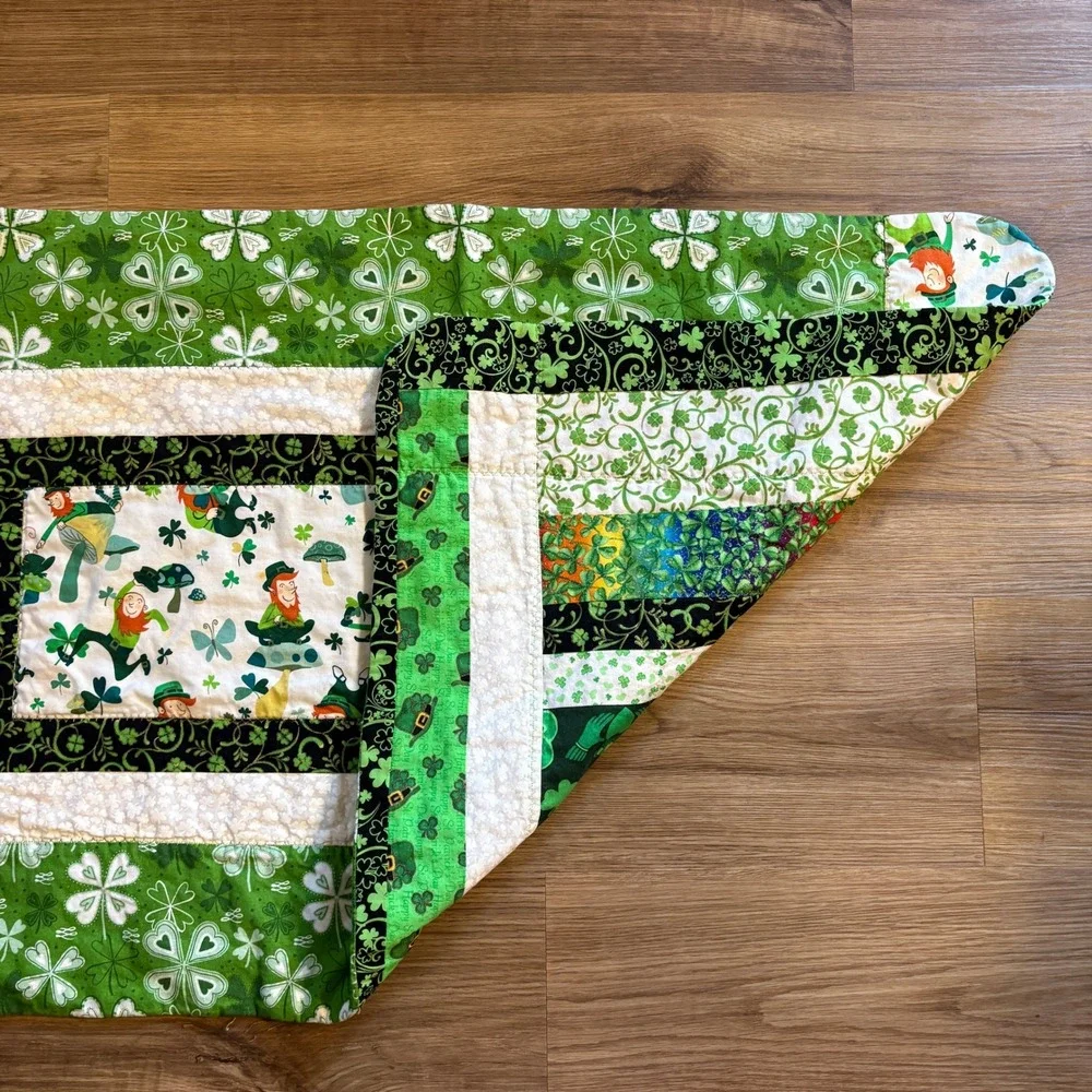 Handmade St Patricks Day Quilted Table Runner Leprechaun Celtic Knot Reversible